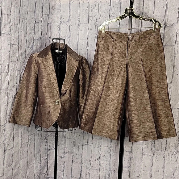 CACHE Brown Metallic‎ Thread 2pc Jacket and Pants Suit Size 8 - Picture 1 of 12